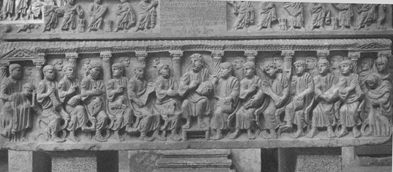 Sarcofaag van Concordius; detail: Christus tussen apostelen en gelovigen