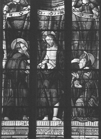 Venster, detail: Ongelovige Thomas (eerste, rechter kapel van de kooromgang)