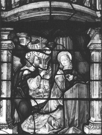 Raam van de kooromgang; Detail: aankondiging van Christus' geboorte
