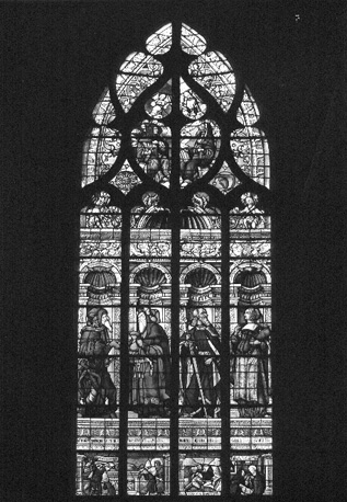 Raam van de kooromgang; Abraham, Melchizedek, Sint Paulus en sibylle