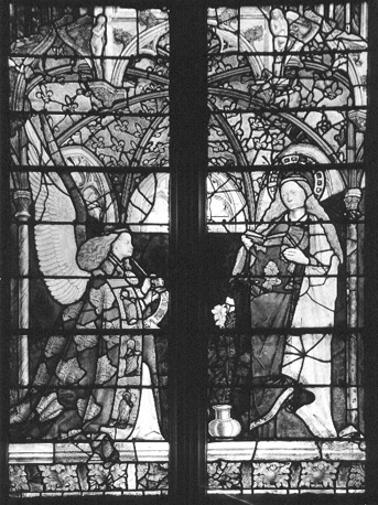 Raam in de Chapelle Jacques Coeur, detail: Annunciatie