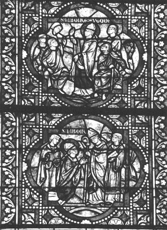 Detail gebrandschilderd raam van Saint Libertus