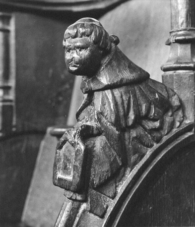 Detail koorgestoelte; Monnik