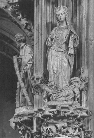 Detail van de tombe van Margaretha van Bourbon; Sint  Andreas en Sint Catherina