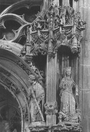 Detail van de tombe van Margaretha van Bourbon; Sint  Andreas en Sint Catherina