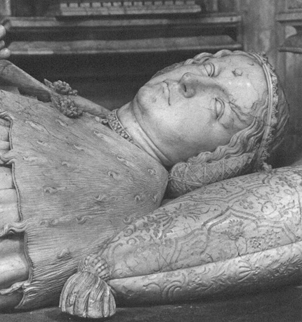 Detail van de tombe van Margaretha van Bourbon; Hoofd van Margaretha van Bourbon