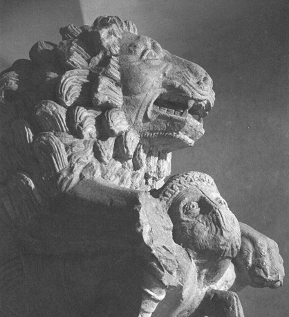 Leeuw en gladiator (Gallo-romeins); detail