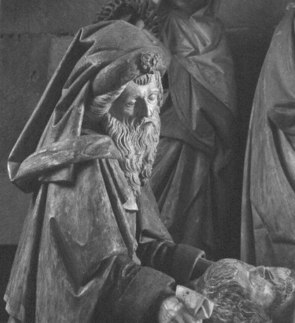 Detail graflegging van Christus: Jozef van Arimathea