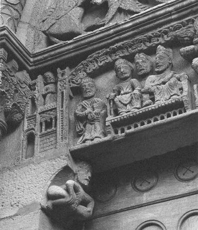 Detail timpaan; Concilie van Seleucia met Sint Hilarius
