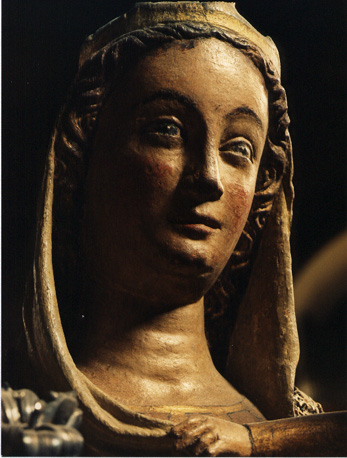 Maria met Christuskind: detail: hoofd van Maria