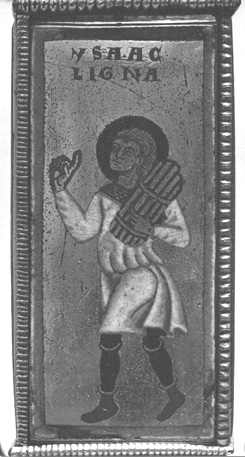 Kruisvoet van Sint Bertinus; detail: Isaak draagt hout voor brandoffer
