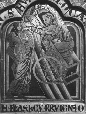 Altaar van Klosterneuburg; detail: Hemelvaart van Elia  in wagen met paarden van vuur
