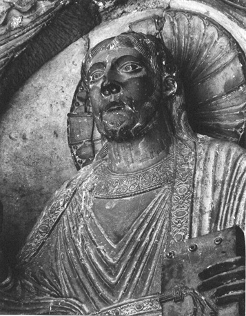Zuidportaal, timpaan, Christus in mandorla (Majestas Domini): detail