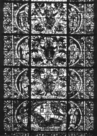 Gebrandschilderd raam in westfacade, baie 1, detail: Boom van Jesse