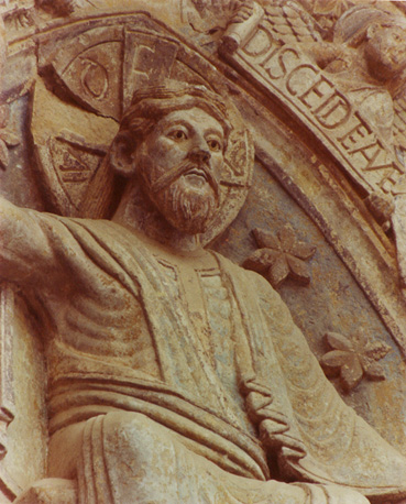 Laatste oordeel, Christus als rechter in mandorla, detail: borst en hoofd van Christus