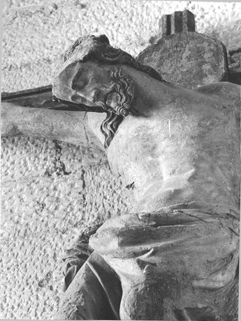 Gekruisigde Christus, detail: borst en hoofd van Christus