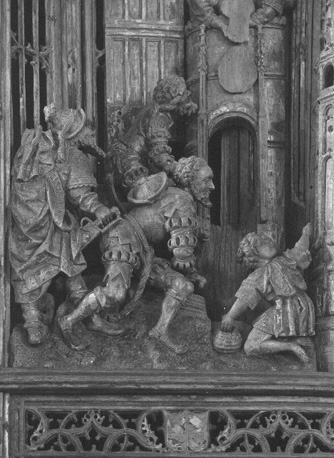 Retabel III, scènes uit de levens van de martelaren Crispinus en Crispinianus (detail)