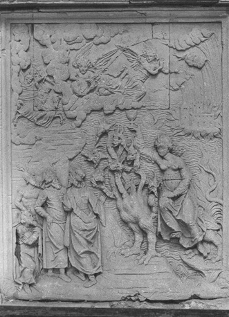 Koorsluiting; graf van Jean de Langeac; paneel op het basement met De hoer van Babylon (Apocalyps)