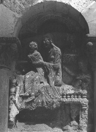 Zuidportaal, oostelijke binnenmuur, detail: Aanbidding door de Wijzen: Maria met kind