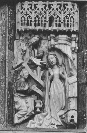 Retabel van Nottingham met scènes uit het leven van Maria, detail: de annunciatie (noordelijk muur van koor)