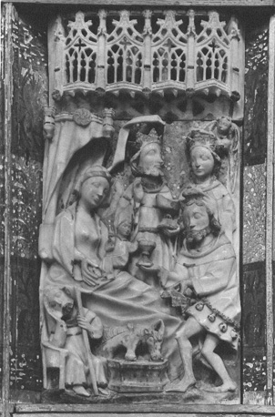 Retabel van Nottingham met scènes uit het leven van Maria, detail: aanbidding door drie koningen (noordelijk muur van koor)