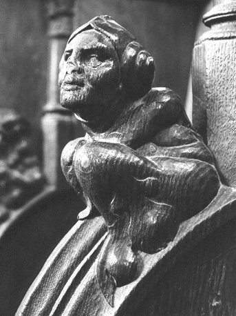 Koorgestoelte, detail: menselijk figuur