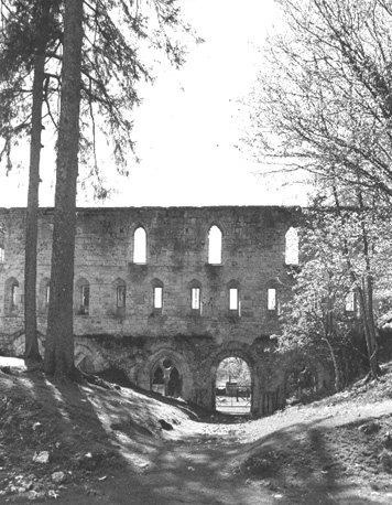 Muur van oostelijke zijbeuk van klooster (vanuit het oosten)