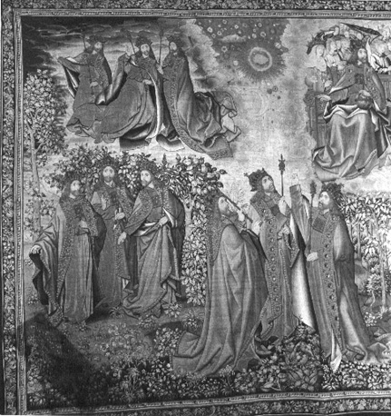 Schatkamer: Wandtapijt:  "La création du monde par la Trinité en 7 jours" (detail)