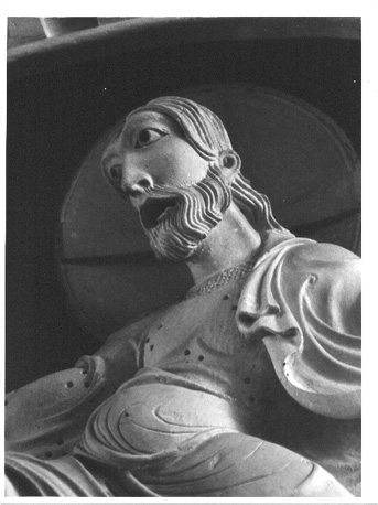Zuidelijke zijbeuk, kapiteel: Verzoeking van Christus in de woestijn, detail: lichaam van Christus