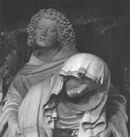 Christus' graflegging, detail: Maria en Johannus