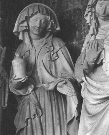 Christus' graflegging, detail: twee heilige vrouwen