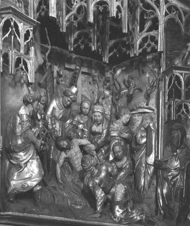 Retabel, detail: Bewening van de dode Christus door zijn familie en vrienden