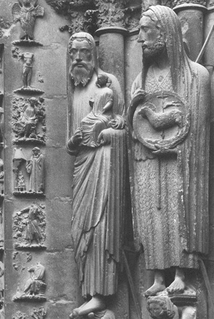 Westfacade, zuidportaal, rechter portaalwang: Simeon (Senex van Jeruzalem?) en Johannes de Doper