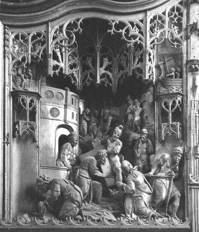 Passie-retabel, detail: Kruisdraging door Christus