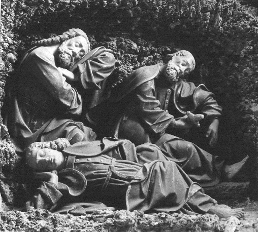 Kapel in zuidelijke zijbeuk: retabel met Jezus in de Hof van Gethsemane, detail: drie slapende apostelen