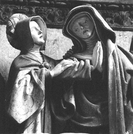 Derde kapel in zuidelijk zijbeuk: Graflegging van Christus, detail: Maria met een heilige vrouw