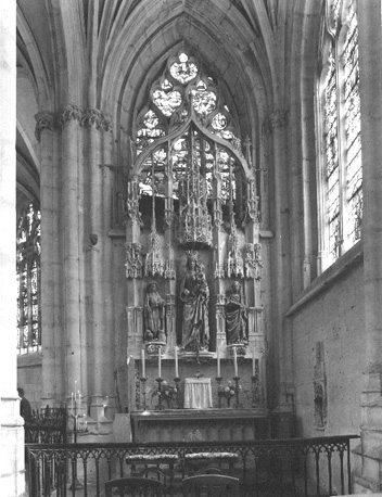 Tweede kapel van zuidelijke zijbeuk, retabel: Maria met Christuskind, Agnes van Rome (rechts van Maria) en een martelares (links van Maria)