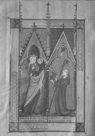 Miniatuur: Robert, abt van Clairmarais, en Maria met Christuskind