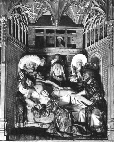Passie-retabel, detail: De graflegging van Christus