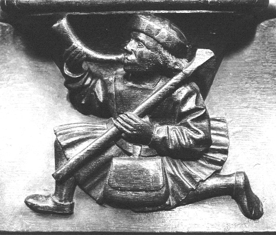 Koorgestoelte, detail: misericorde: De jager: de maand Mei