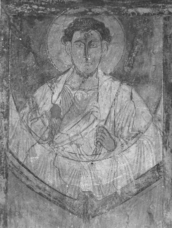 Frescos in absis, detail: Sint Sebastiaan