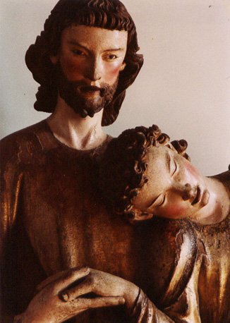 Beeldengroep: Johannes rust aan de borst van Jezus (detail)
