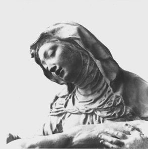 Beeldengroep: Treurende Maria met het lichaam van de gestorven Christus op haar schoot ('Pietà'), detail: hoofd van Maria