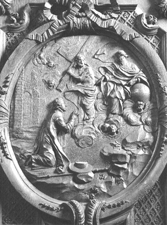 Houten paneel op wandbeschot: scène uit het leven van sint Ignatius, 'Storta-visioen'