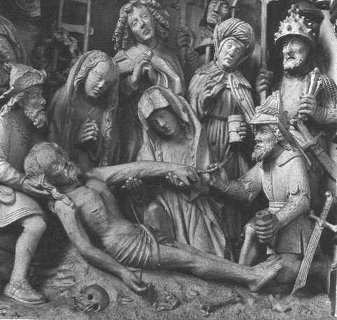 Passieretabel, detail: Bewening van de dode Christus door familie en vrienden