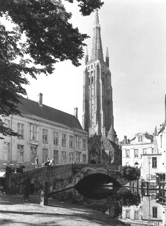 Toren van Onze Lieve Vrouwekerk gezien vanaf de Dijver