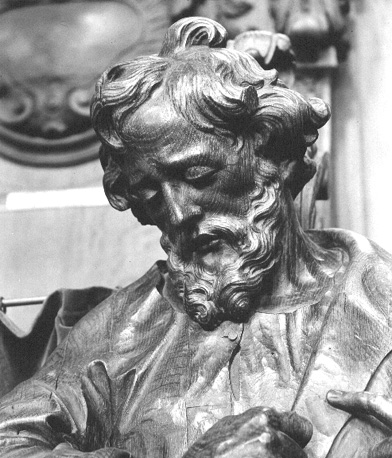 Biechtstoel, detail: mannenhoofd