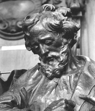 Biechtstoel, detail: mannenhoofd