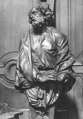 Biechtstoel, detail: mannenfiguur