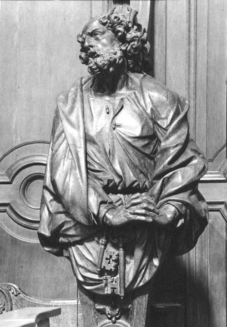 Biechtstoel, detail: mannenfiguur